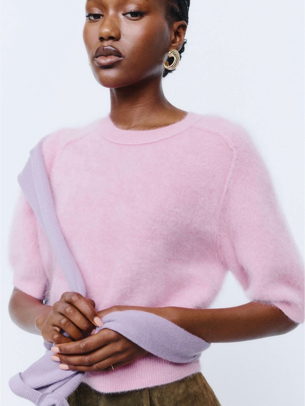 Pilcro kaia 100% brushed cashmere short sleeve sweater